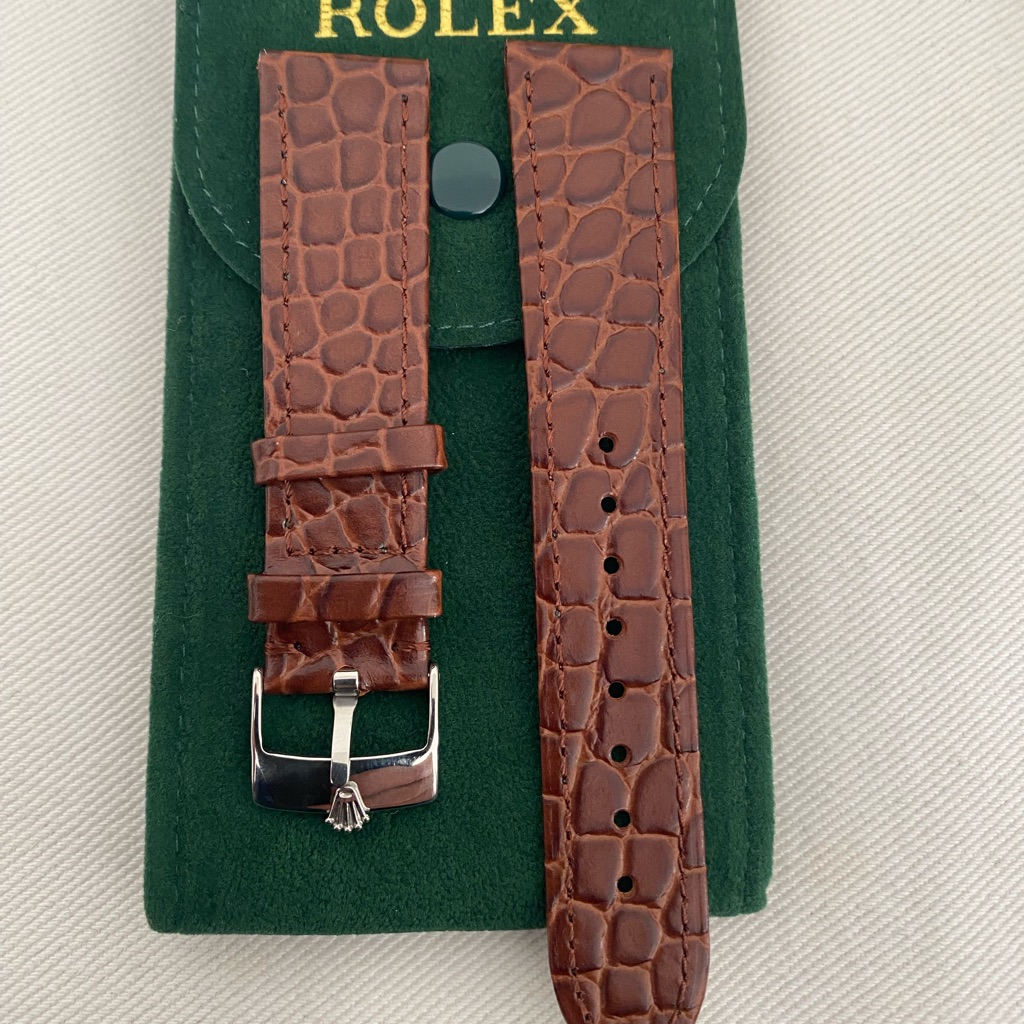 Vintage Rolex Crocodile Pattern Brown Strap With Silver Buckle 20mm With Pouch